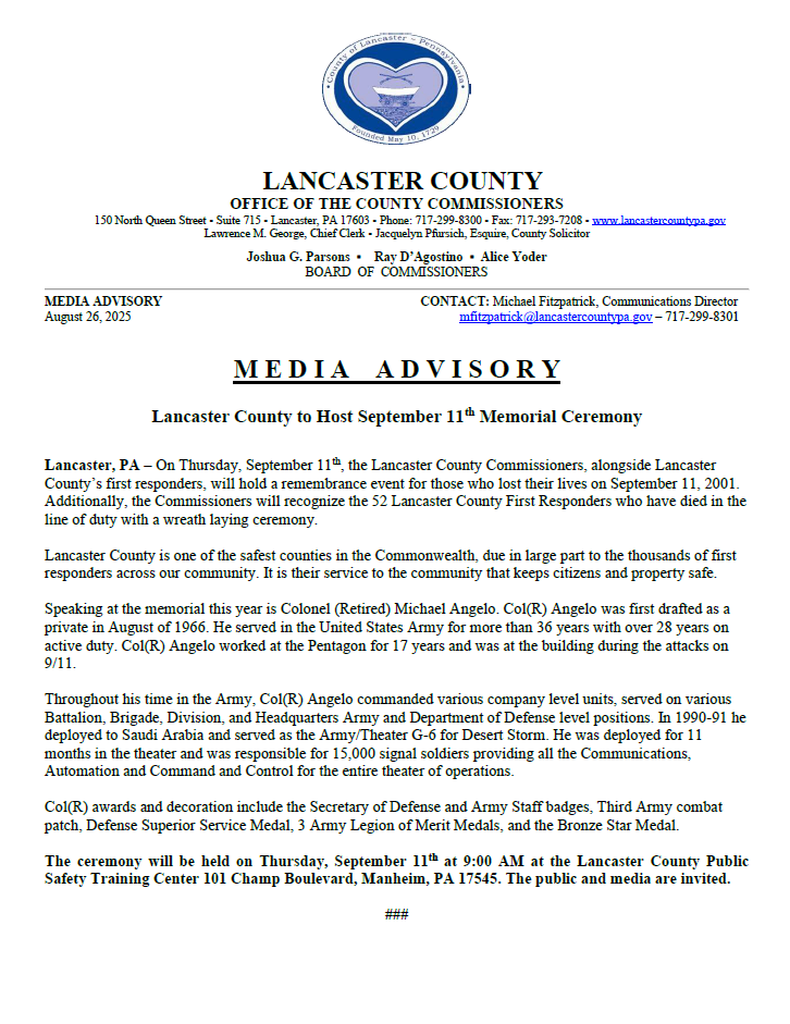 Media Advisory - 9-11 Memorial Service 2025_
