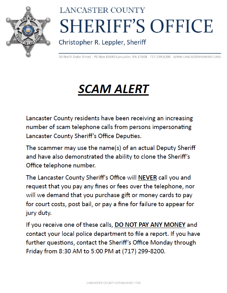 Sheriffs Office Scam Warning